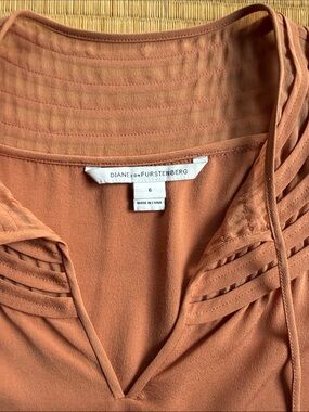 Diane Von Furstenberg Silk Crepe du Chine Dusty Orange L/Sleeve Pleated Yoke Top